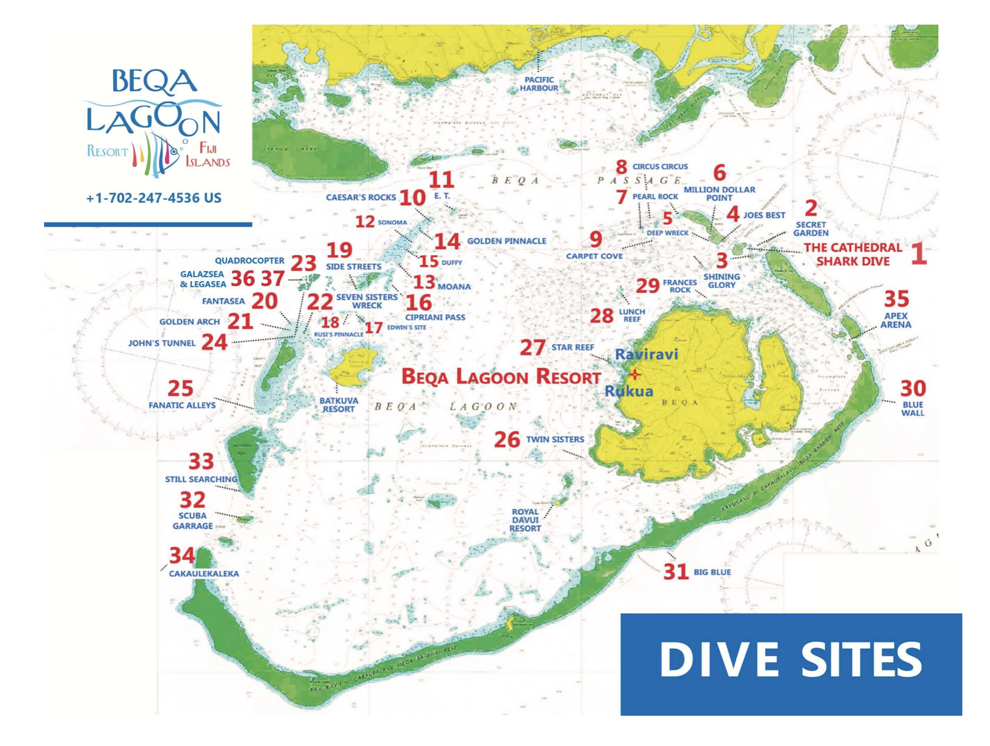 Beqa Lagoon Reef and Dive Sites Map